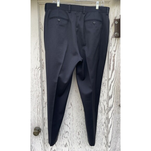 J. Crew Classic Fit Wool Blend Trousers Men's 36/32 Dark Blue Pinstripe Academia - Picture 3 of 16